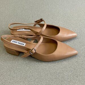 NEW Steve Madden Christyy Size 7.5 Slingback Mary Jane Kitten Heels Tan Leather